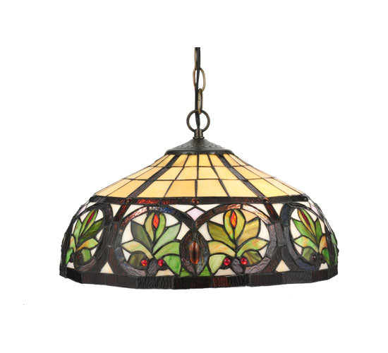 Meyda Lighting Barroco 16" 2-Light Mahogany Bronze Pendant Light With Multi-Colored Shade Glass