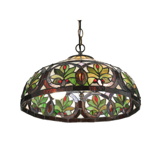 Meyda Lighting Barroco 16" 2-Light Mahogany Bronze Pendant Light With Multi-Colored Shade Glass