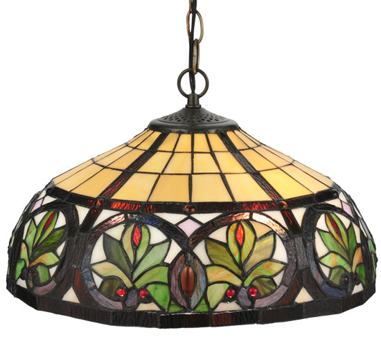 Meyda Lighting Barroco 16" 2-Light Mahogany Bronze Pendant Light With Multi-Colored Shade Glass