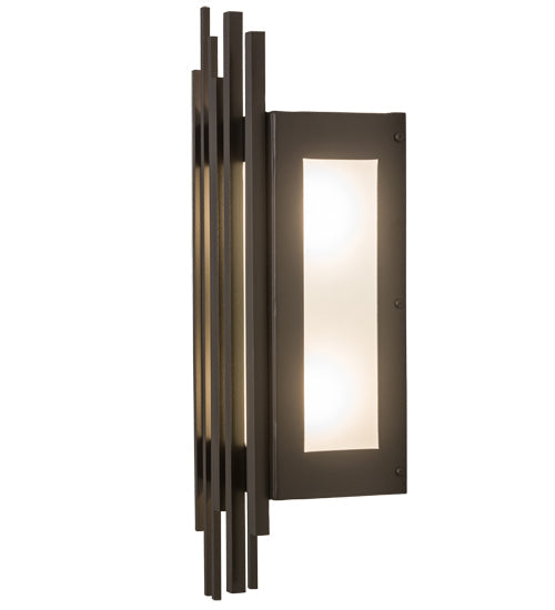 Meyda Lighting Bars & Grill 7" 2-Light Bronze Wall Sconce With Frosted Clear Shade Glass