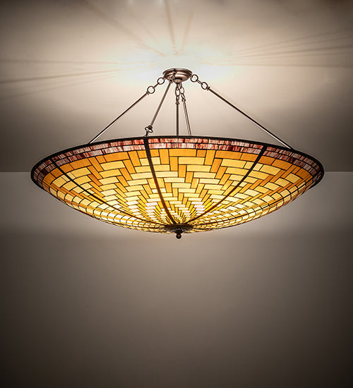 Meyda Lighting Basket Weave 48" 6-Light Mahogany Bronze Inverted Pendant Light With Multi-Colored Stained Shade Glass