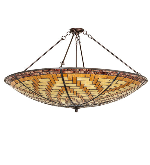 Meyda Lighting Basket Weave 48" 6-Light Mahogany Bronze Inverted Pendant Light With Multi-Colored Stained Shade Glass