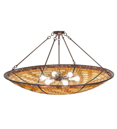 Meyda Lighting Basket Weave 48" 6-Light Mahogany Bronze Inverted Pendant Light With Multi-Colored Stained Shade Glass