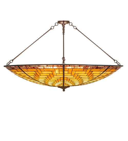 Meyda Lighting Basket Weave 48" 6-Light Mahogany Bronze Inverted Pendant Light With Multi-Colored Stained Shade Glass