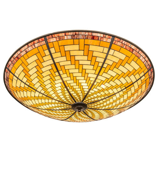 Meyda Lighting Basket Weave 48" 6-Light Mahogany Bronze Inverted Pendant Light With Multi-Colored Stained Shade Glass
