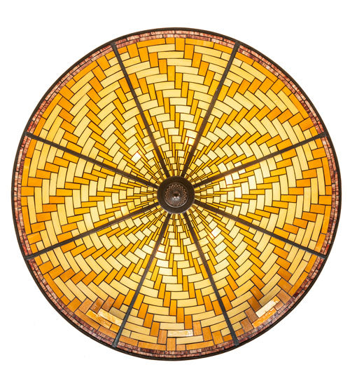 Meyda Lighting Basket Weave 48" 6-Light Mahogany Bronze Inverted Pendant Light With Multi-Colored Stained Shade Glass