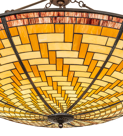 Meyda Lighting Basket Weave 48" 6-Light Mahogany Bronze Inverted Pendant Light With Multi-Colored Stained Shade Glass