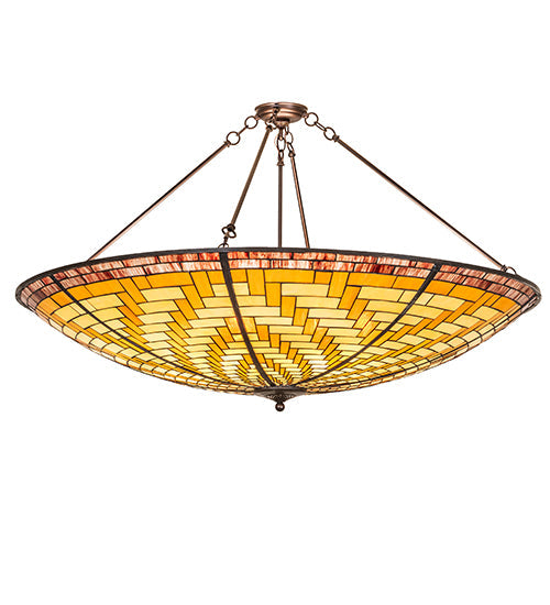 Meyda Lighting Basket Weave 48" 6-Light Mahogany Bronze Inverted Pendant Light With Multi-Colored Stained Shade Glass