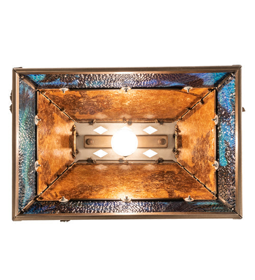 Meyda Lighting Bass and Fisherman 18" Antique Copper Island Pendant Light With Amber Mica & Blue Green Shade Glass