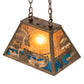 Meyda Lighting Bass and Fisherman 18" Antique Copper Island Pendant Light With Amber Mica & Blue Green Shade Glass