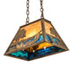 Meyda Lighting Bass and Fisherman 18" Antique Copper Island Pendant Light With Amber Mica & Blue Green Shade Glass