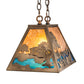 Meyda Lighting Bass and Fisherman 18" Antique Copper Island Pendant Light With Amber Mica & Blue Green Shade Glass