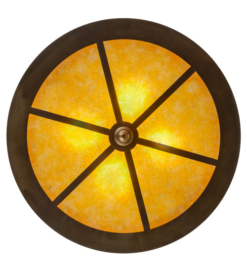 Meyda Lighting Bass and Fisherman 26" 4-Light Antique Copper Inverted Pendant Light With Amber Mica Shade Glass