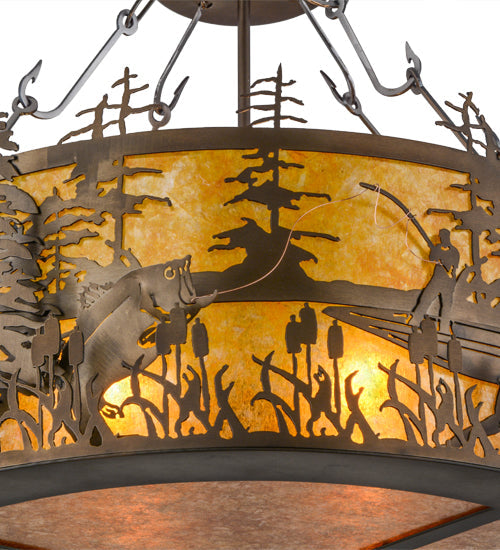 Meyda Lighting Bass and Fisherman 26" 4-Light Antique Copper Semi-flush Mount Ceiling Light With Amber Mica Shade Glass
