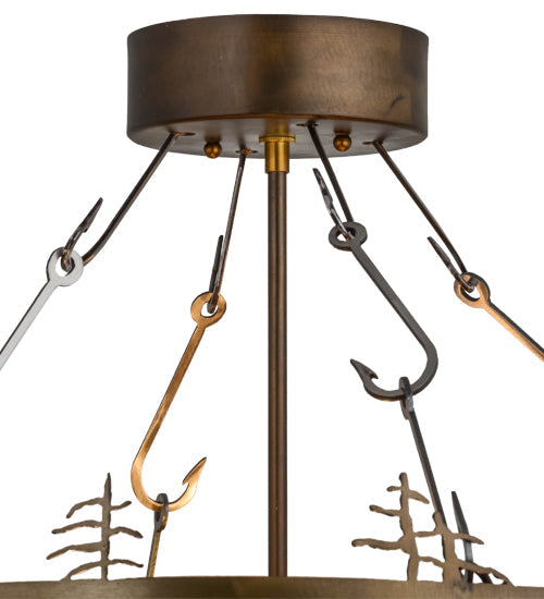 Meyda Lighting Bass and Fisherman 26" 4-Light Antique Copper Semi-flush Mount Ceiling Light With Amber Mica Shade Glass