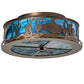 Meyda Lighting Bass and Pike 18" 2-Light Antique Copper Flush Mount Light With Blue Green Ripple Shade Glass