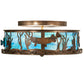 Meyda Lighting Bass and Pike 18" 2-Light Antique Copper Flush Mount Light With Blue Green Ripple Shade Glass