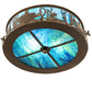 Meyda Lighting Bass and Pike 18" 2-Light Antique Copper Flush Mount Light With Blue Green Ripple Shade Glass