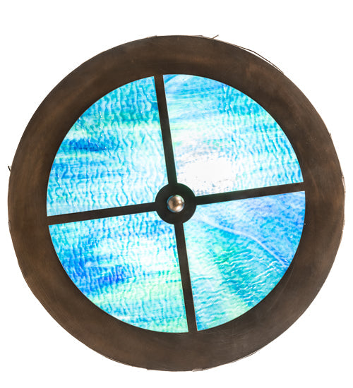 Meyda Lighting Bass and Pike 18" 2-Light Antique Copper Flush Mount Light With Blue Green Ripple Shade Glass