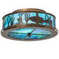 Meyda Lighting Bass and Pike 18" 2-Light Antique Copper Flush Mount Light With Blue Green Ripple Shade Glass