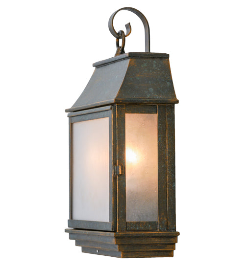 Meyda Lighting Bastille 10" 2-Light Golden Bronze Lantern Wall Sconce With Frosted Seeded Shade Glass