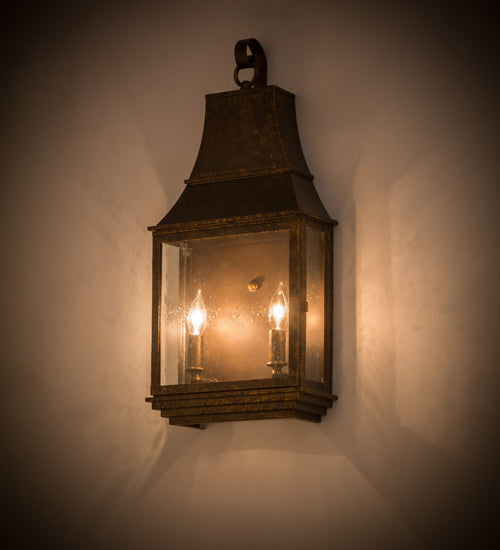 Meyda Lighting Bastille 10" 2-Light Golden Bronze Wall Sconce With Clear Seeded Shade Glass