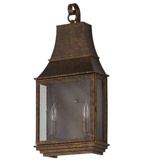 Meyda Lighting Bastille 10" 2-Light Golden Bronze Wall Sconce With Clear Seeded Shade Glass