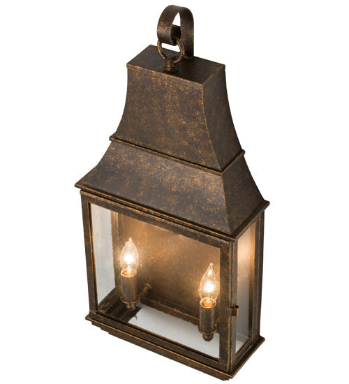 Meyda Lighting Bastille 10" 2-Light Golden Bronze Wall Sconce With Clear Seeded Shade Glass