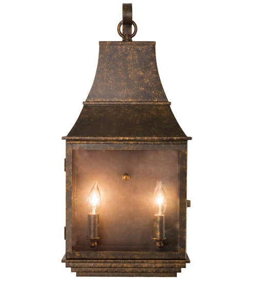 Meyda Lighting Bastille 10" 2-Light Golden Bronze Wall Sconce With Clear Seeded Shade Glass