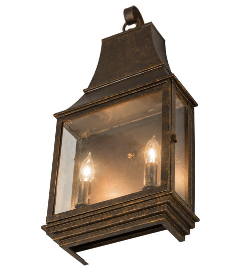 Meyda Lighting Bastille 10" 2-Light Golden Bronze Wall Sconce With Clear Seeded Shade Glass