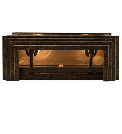 Meyda Lighting Bastille 10" 2-Light Golden Bronze Wall Sconce With Clear Seeded Shade Glass