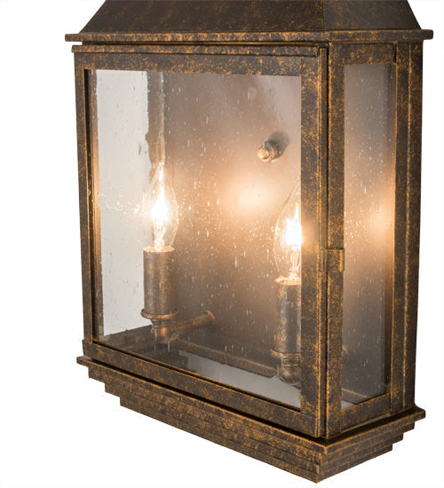 Meyda Lighting Bastille 10" 2-Light Golden Bronze Wall Sconce With Clear Seeded Shade Glass