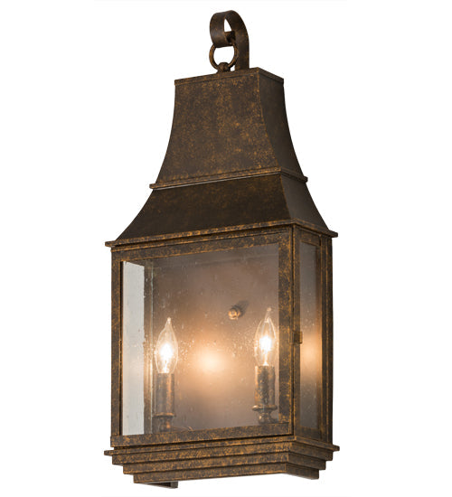 Meyda Lighting Bastille 10" 2-Light Golden Bronze Wall Sconce With Clear Seeded Shade Glass
