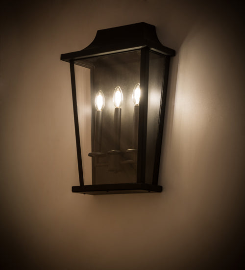 Meyda Lighting Bastille 15" 3-Light Solar Black Wall Sconces With Clear Crystal Idalight Shade Glass