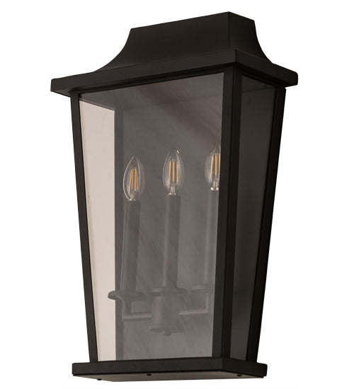 Meyda Lighting Bastille 15" 3-Light Solar Black Wall Sconces With Clear Crystal Idalight Shade Glass