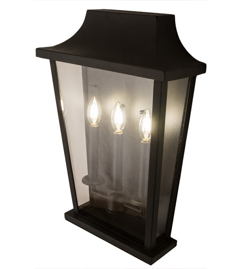 Meyda Lighting Bastille 15" 3-Light Solar Black Wall Sconces With Clear Crystal Idalight Shade Glass