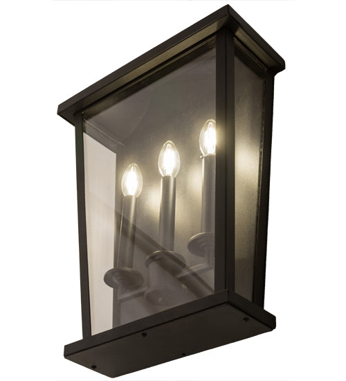Meyda Lighting Bastille 15" 3-Light Solar Black Wall Sconces With Clear Crystal Idalight Shade Glass