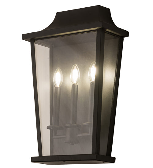 Meyda Lighting Bastille 15" 3-Light Solar Black Wall Sconces With Clear Crystal Idalight Shade Glass