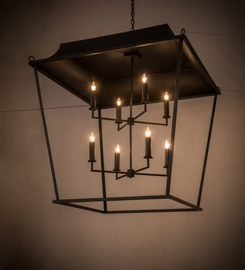 Meyda Lighting Bastille 61" 8-Light Solar Black Omega Pendant Light With Clear Shade Glass