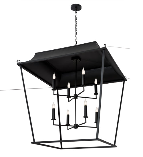 Meyda Lighting Bastille 61" 8-Light Solar Black Omega Pendant Light With Clear Shade Glass