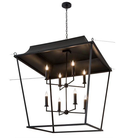 Meyda Lighting Bastille 61" 8-Light Solar Black Omega Pendant Light With Clear Shade Glass