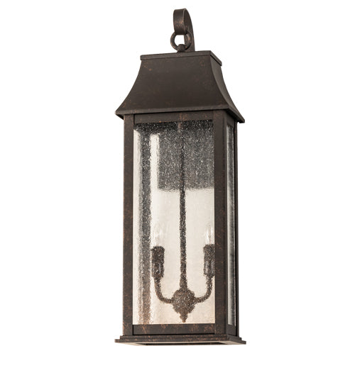 Meyda Lighting Bastille 8" 2-Light Gilded Tobacco Lantern Wall Sconce With Clear Seeded Shade Glass