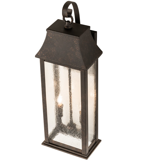 Meyda Lighting Bastille 8" 2-Light Gilded Tobacco Lantern Wall Sconce With Clear Seeded Shade Glass