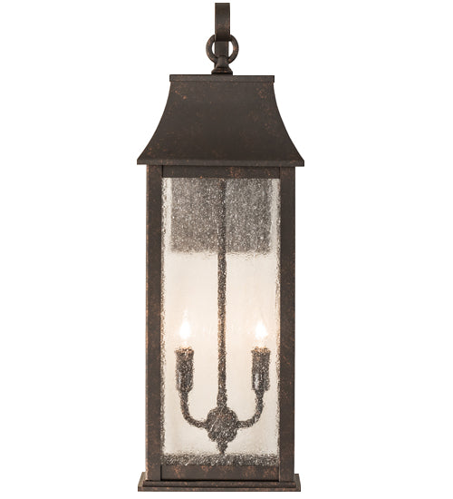 Meyda Lighting Bastille 8" 2-Light Gilded Tobacco Lantern Wall Sconce With Clear Seeded Shade Glass