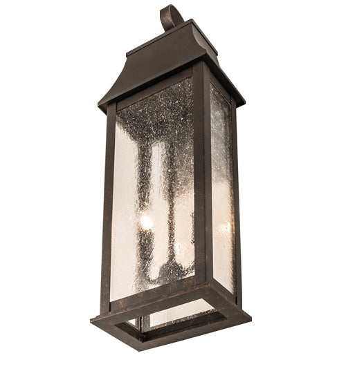 Meyda Lighting Bastille 8" 2-Light Gilded Tobacco Lantern Wall Sconce With Clear Seeded Shade Glass