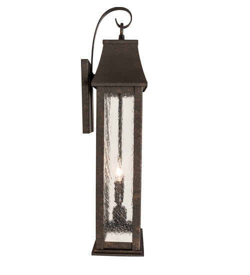 Meyda Lighting Bastille 8" 2-Light Gilded Tobacco Lantern Wall Sconce With Clear Seeded Shade Glass