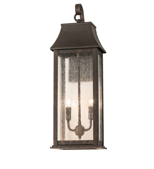 Meyda Lighting Bastille 8" 2-Light Gilded Tobacco Lantern Wall Sconce With Clear Seeded Shade Glass