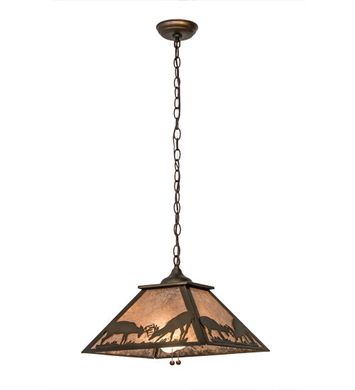 Meyda Lighting Battling Bucks 22" 2-Light Antique Copper Pendant Light With Silver Mica Shade Glass