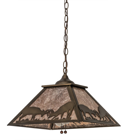 Meyda Lighting Battling Bucks 22" 2-Light Antique Copper Pendant Light With Silver Mica Shade Glass