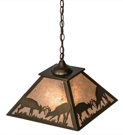 Meyda Lighting Battling Bucks 22" 2-Light Antique Copper Pendant Light With Silver Mica Shade Glass